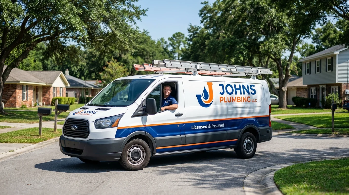 Johns Plumbing LLC service van in Fort Branch, IN