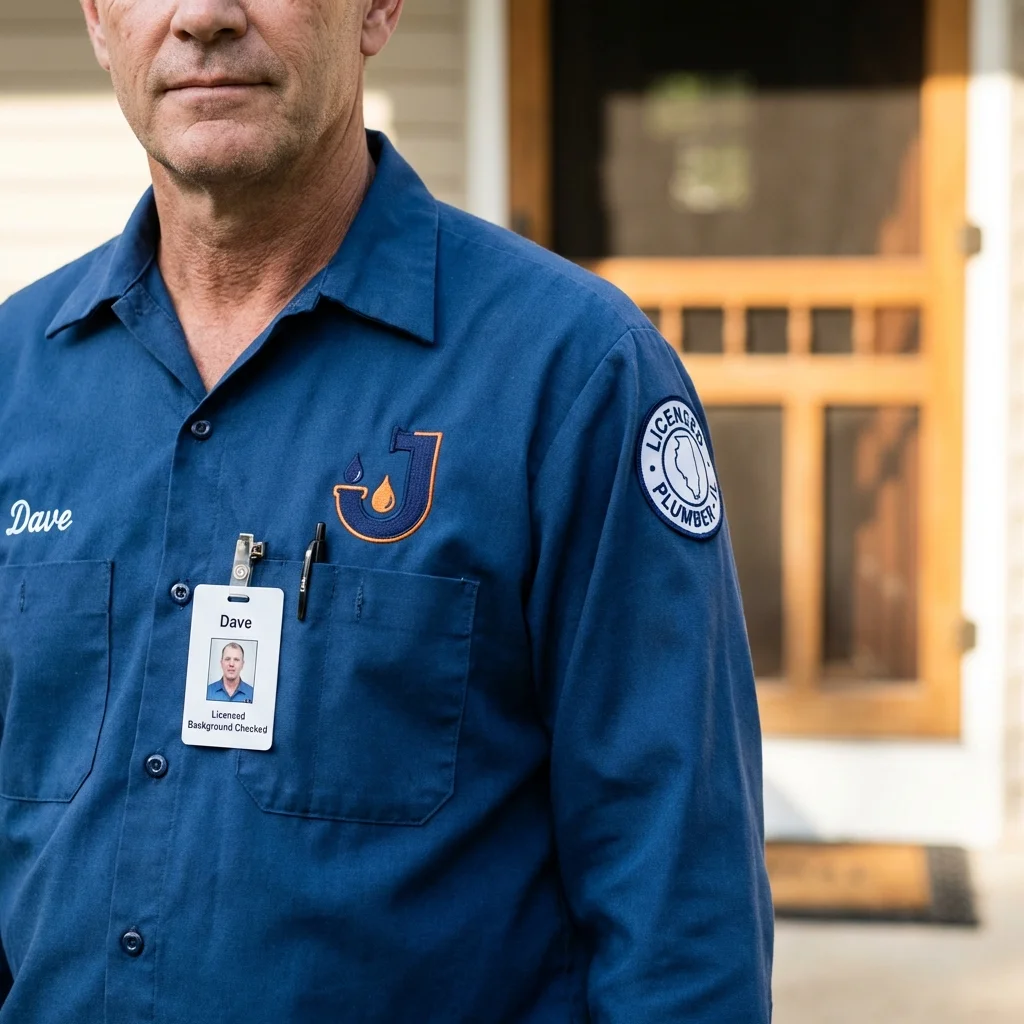 Licensed plumber showing ID badge in Fort Branch, IN
