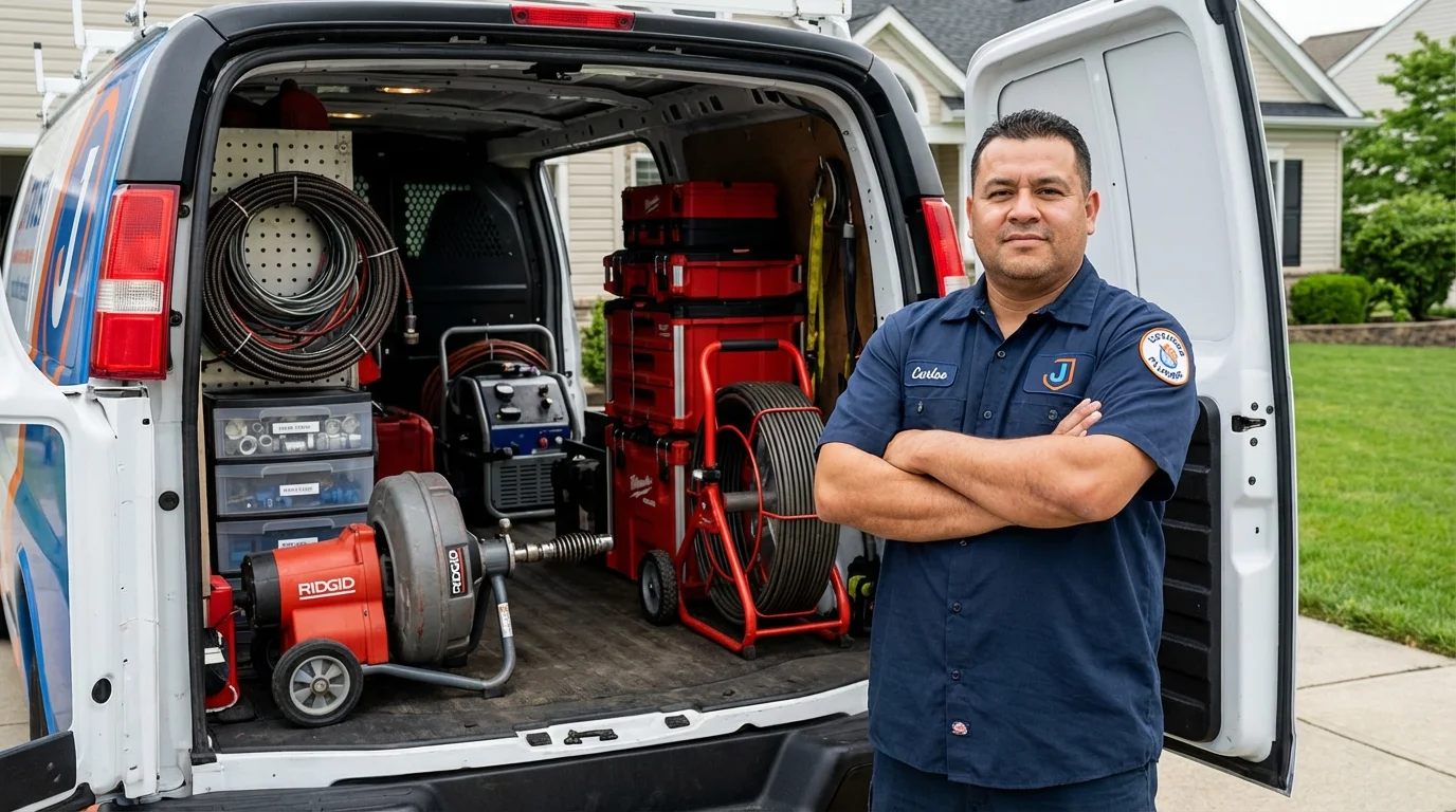 Professional drain cleaning equipment and Johns Plumbing LLC plumber in Fort Branch