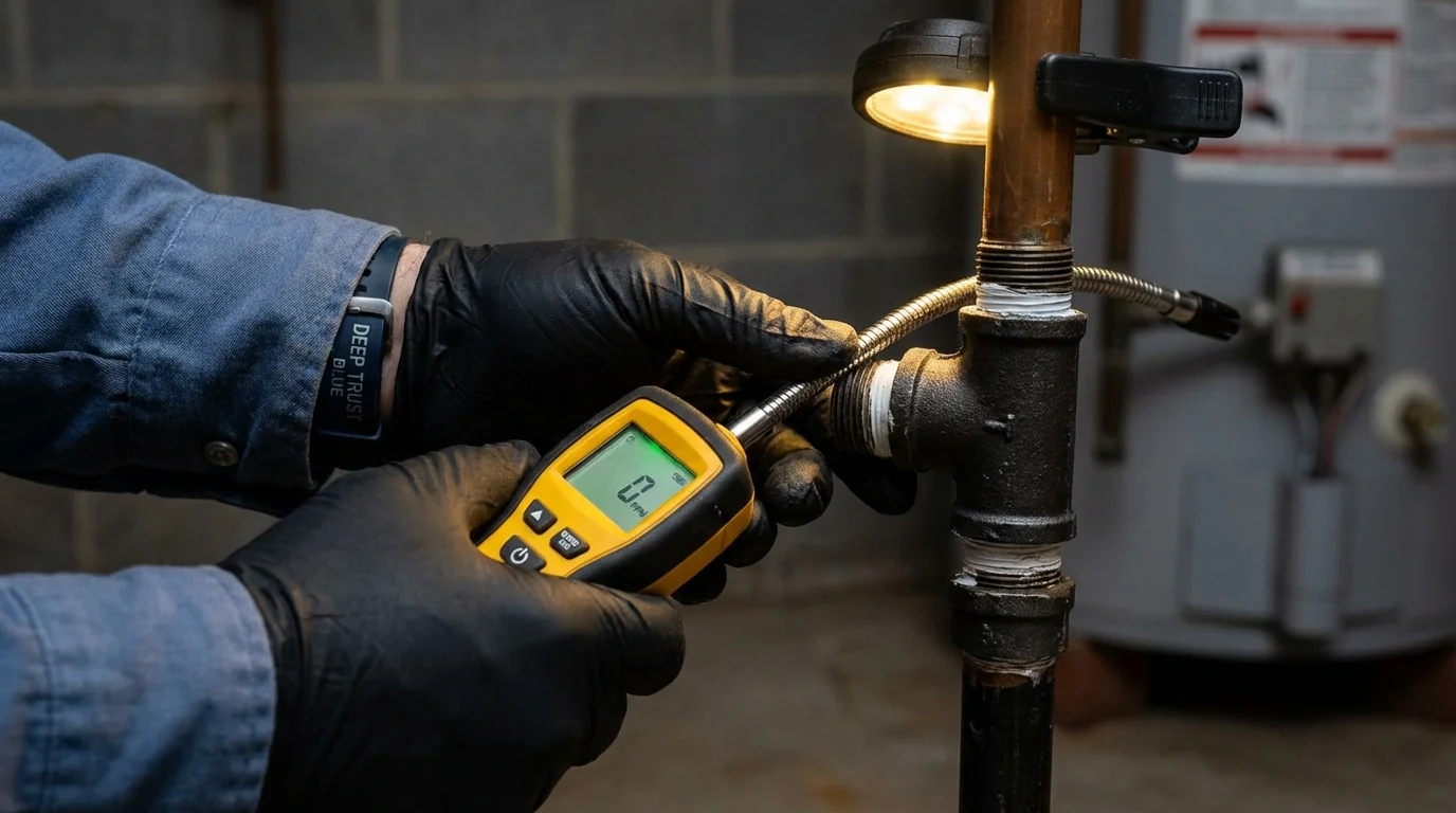 Gas leak detection with electronic sniffer by Johns Plumbing LLC in Fort Branch