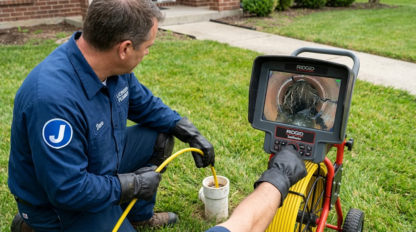 Sewer camera inspection being performed by Johns Plumbing LLC in Fort Branch