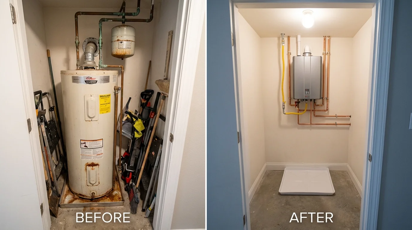 Tank water heater versus wall-mounted tankless unit comparison for Fort Branch, IN homeowners